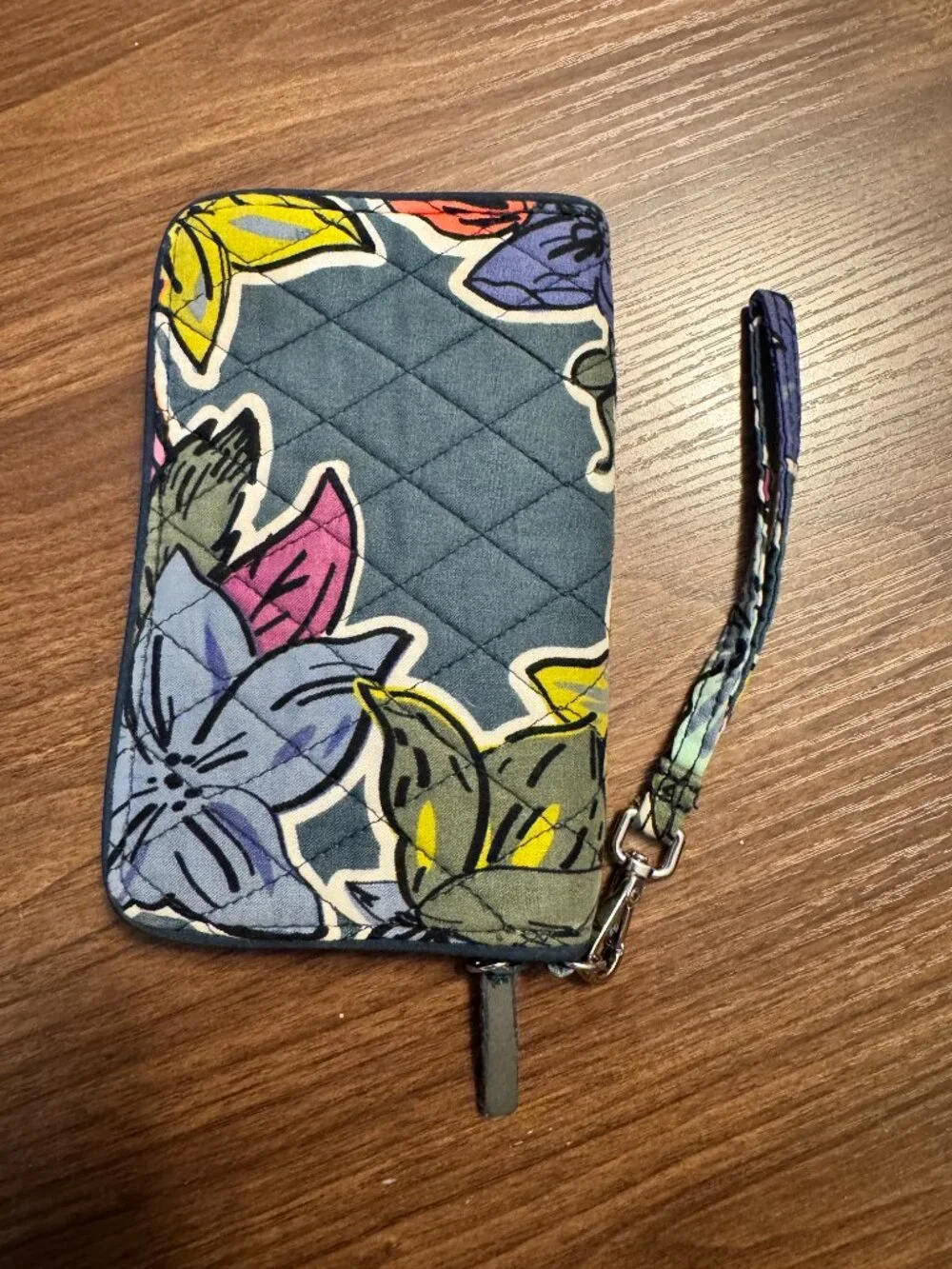 Vera Bradley Zip Around Wristlet Wallet : Slate Blooms Floral Quilted Cotton